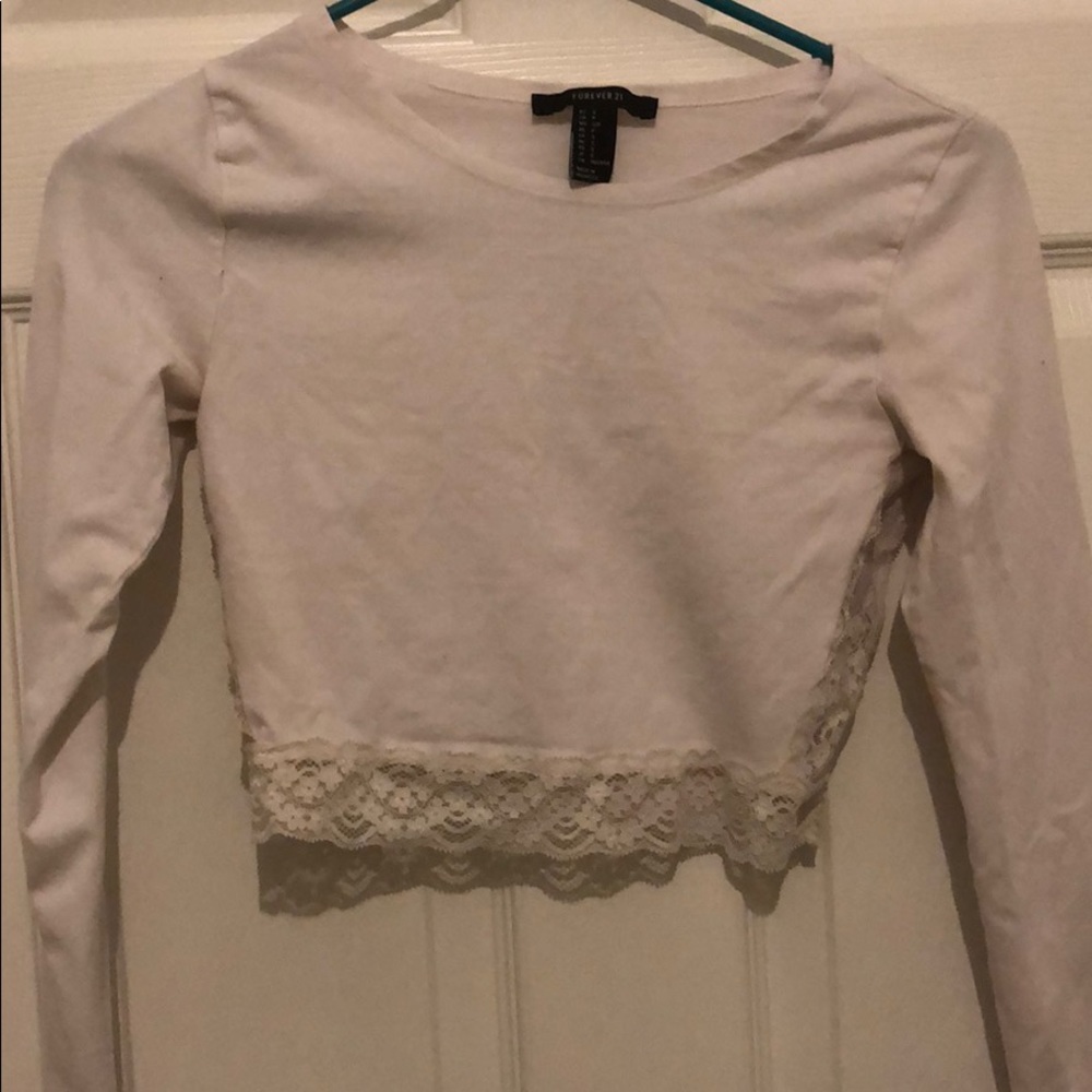 Lace white crop top long sleeve